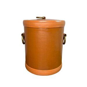 Vintage Kraftware Ice Bucket Brass Ring Handles Faux Leather Mid-Century Barware